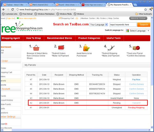check parcel entry in my parcels page check parcel entry in my parcels page