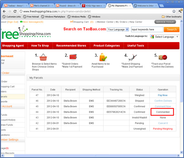 commented status of the parcel commented status of the parcel