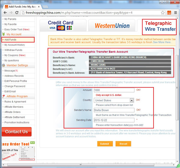 Add fund via Wire Transfer Add fund via Wire Transfer